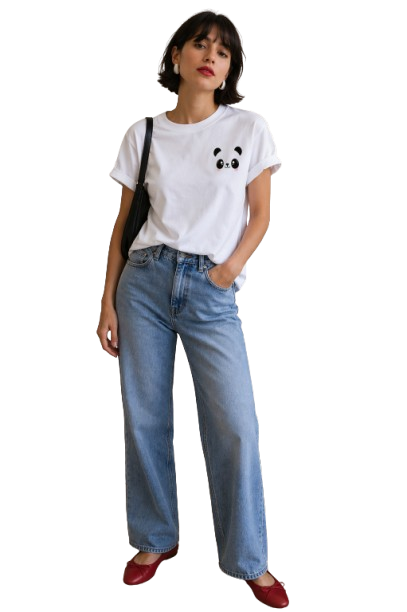 Minimal Panda Graphic White T-Shirt for Women