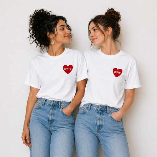 Bestie Heart Graphic T-Shirts – Minimal Matching Style by Pd Clori