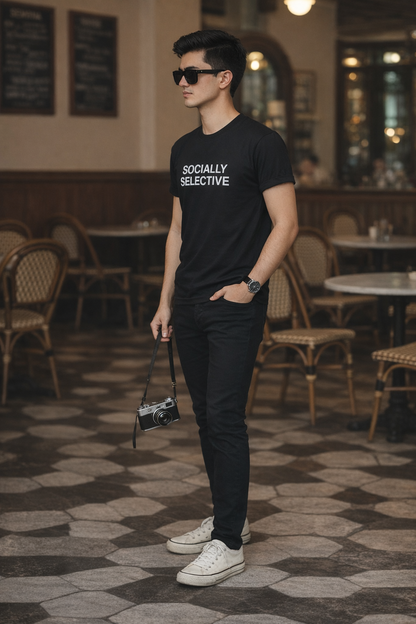 Socially Selective Black T-Shirt – Minimal Statement Tee by Pd Clori