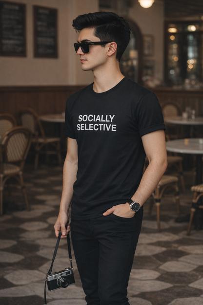 Socially Selective Black T-Shirt – Minimal Statement Tee by Pd Clori