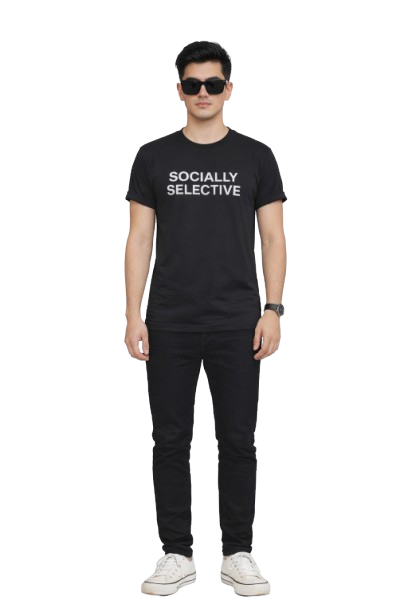 Socially Selective Black T-Shirt – Minimal Statement Tee by Pd Clori