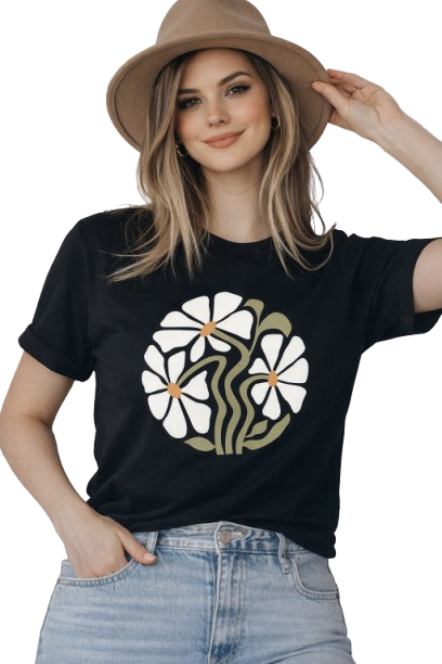 Women's Black Floral Graphic T-Shirt | Premium Cotton Round Neck Casual Tee