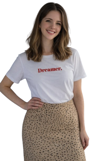 Dreamer Printed White Cotton T-Shirt for Women | Minimalist Aesthetic Tee