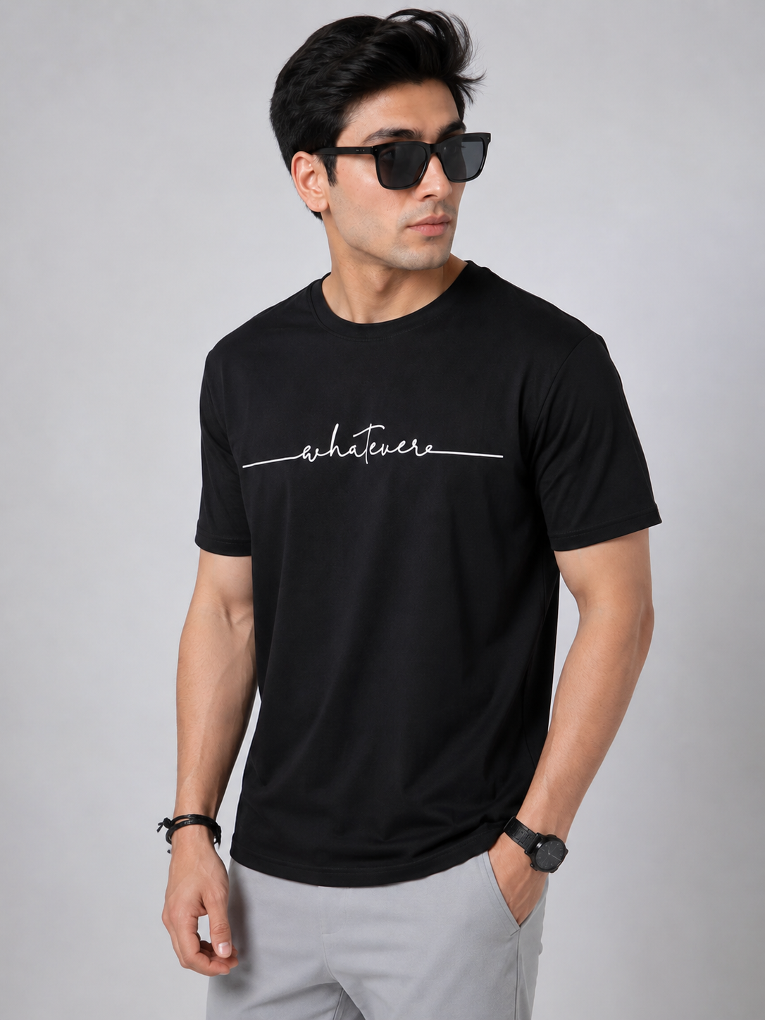 Men’s Black “Whatever” Printed T-Shirt – Regular Fit Cotton Tee