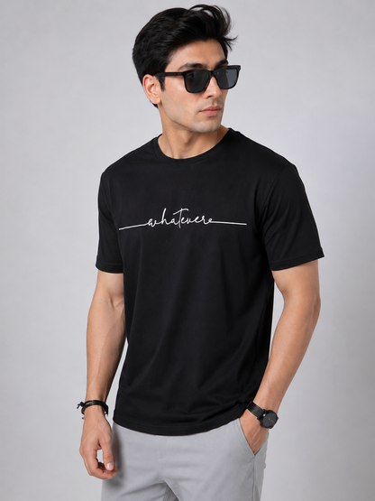 Men’s Black “Whatever” Printed T-Shirt – Regular Fit Cotton Tee
