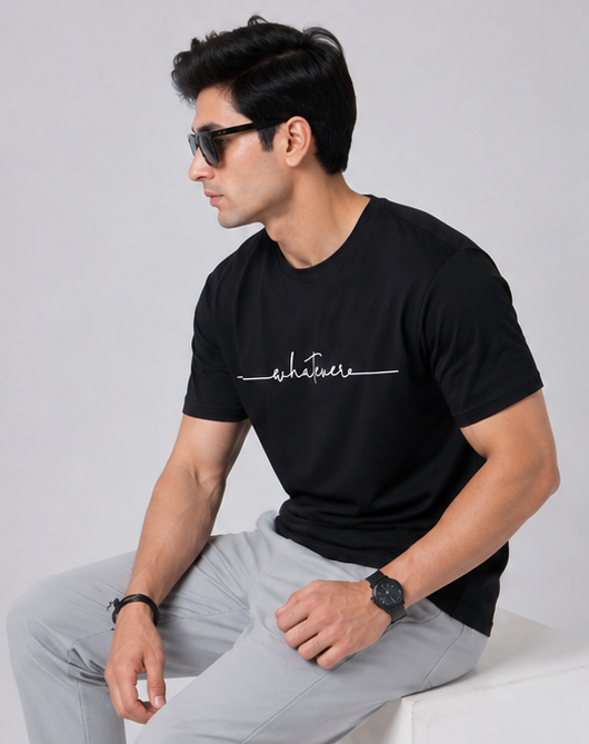 Men’s Black “Whatever” Printed T-Shirt – Regular Fit Cotton Tee