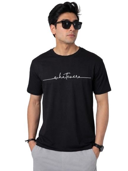 Men’s Black “Whatever” Printed T-Shirt – Regular Fit Cotton Tee