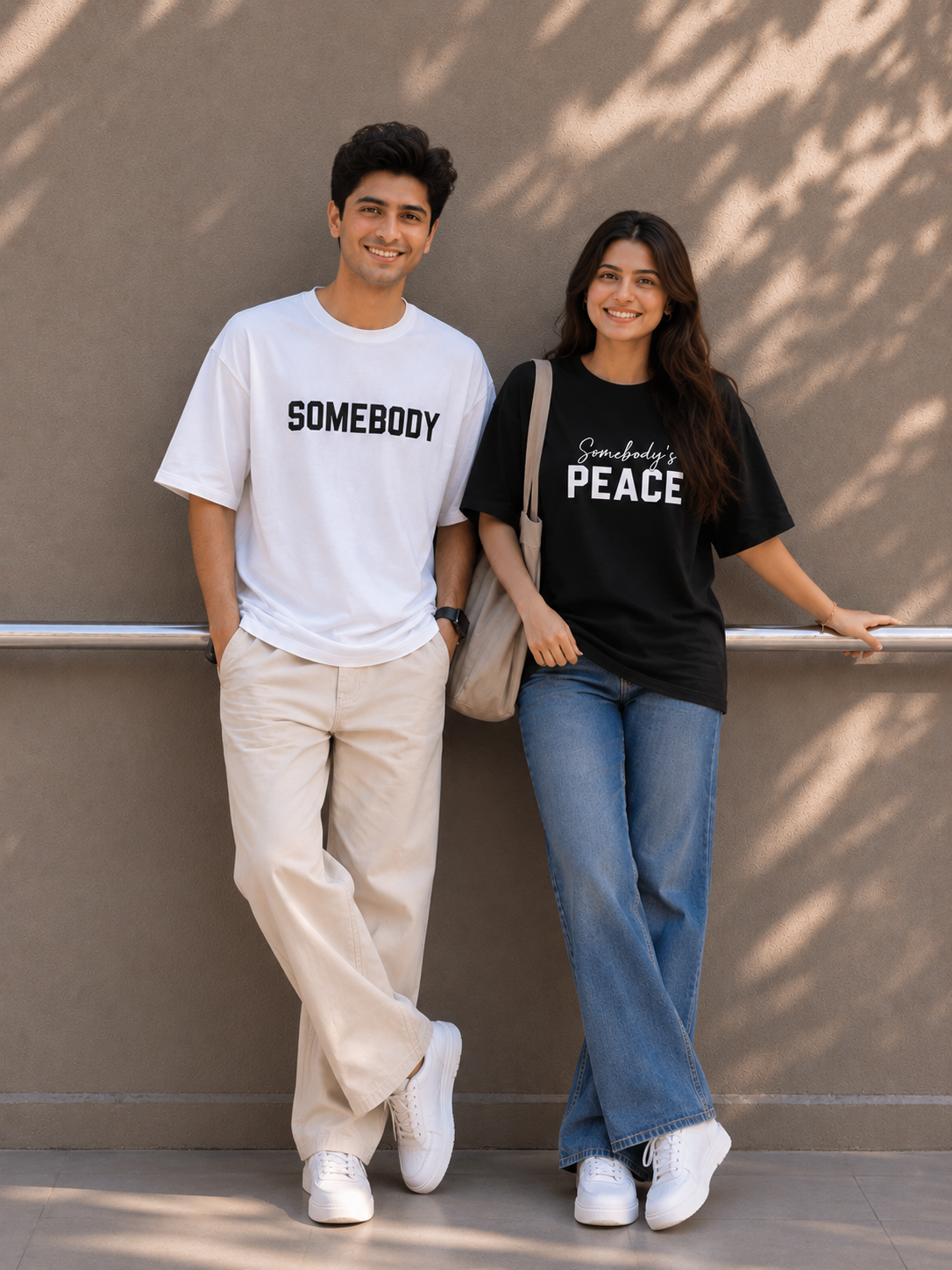 Matching Couple “Somebody’s Peace” Printed T-Shirts – Black & White Couple Tees