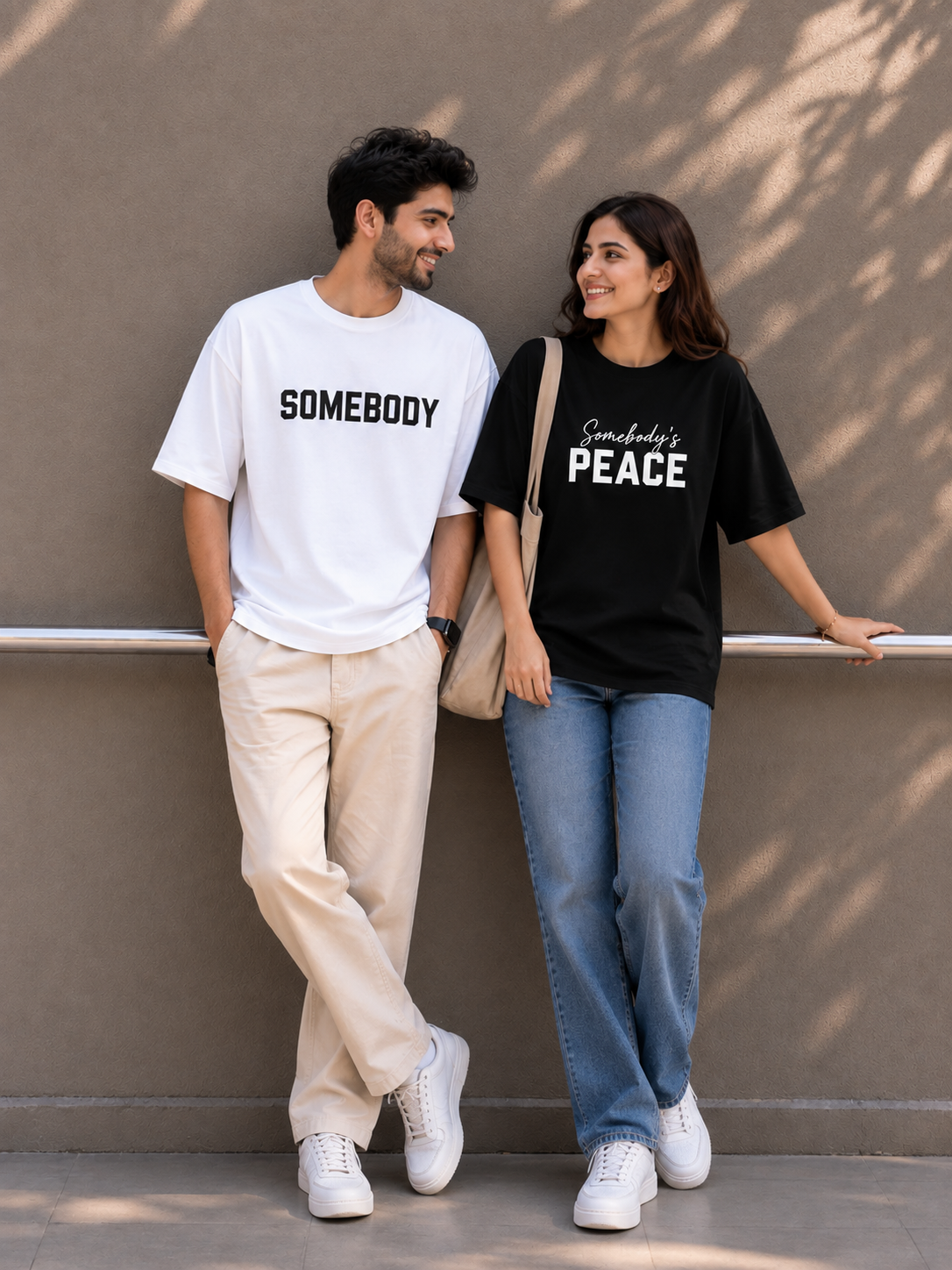 Matching Couple “Somebody’s Peace” Printed T-Shirts – Black & White Couple Tees