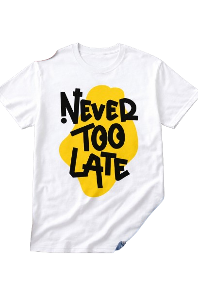 Never Too Late – Graphic Yellow T-Shirt