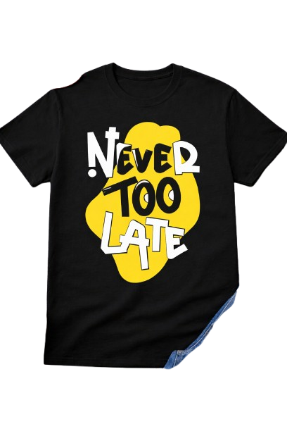 Never Too Late – Graphic Yellow T-Shirt