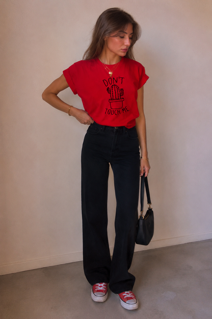 Don't Touch Me Cactus T-Shirt for Women | Funny Graphic Cotton Tee | Red Casual T-Shirt | Pd Clori