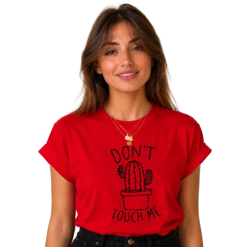 Don't Touch Me Cactus T-Shirt for Women | Funny Graphic Cotton Tee | Red Casual T-Shirt | Pd Clori