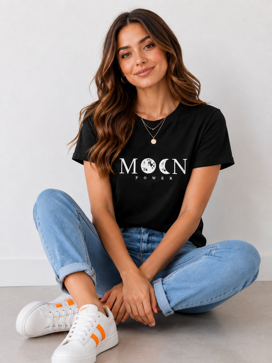 Women's Black Moon Power Graphic T-Shirt | Premium Cotton Round Neck Casual Tee