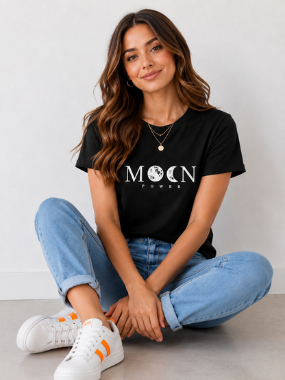 Women's Black Moon Power Graphic T-Shirt | Premium Cotton Round Neck Casual Tee