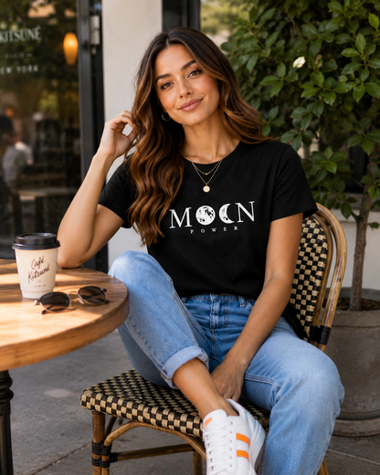 Women's Black Moon Power Graphic T-Shirt | Premium Cotton Round Neck Casual Tee