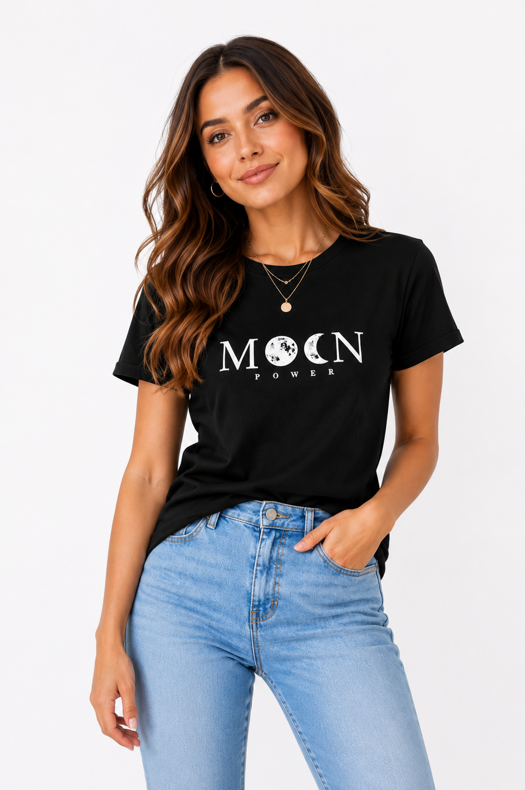 Women's Black Moon Power Graphic T-Shirt | Premium Cotton Round Neck Casual Tee