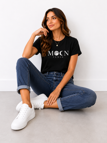 Women's Black Moon Power Graphic T-Shirt | Premium Cotton Round Neck Casual Tee