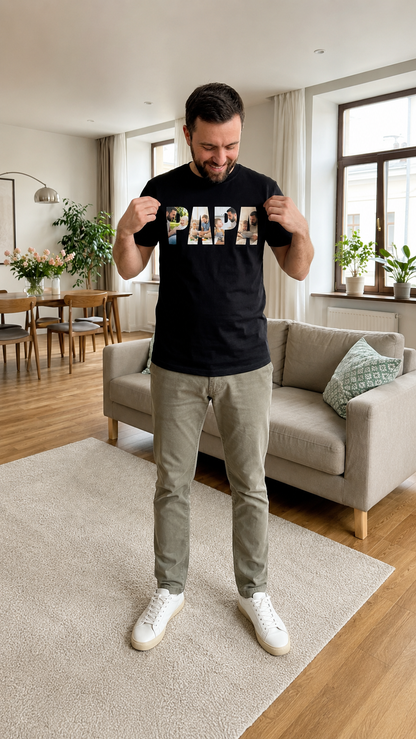 Personalized PAPA Photo T-Shirt – Black | Custom Family Photo Printed T-Shirt for Dad