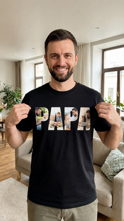 Personalized PAPA Photo T-Shirt – Black | Custom Family Photo Printed T-Shirt for Dad