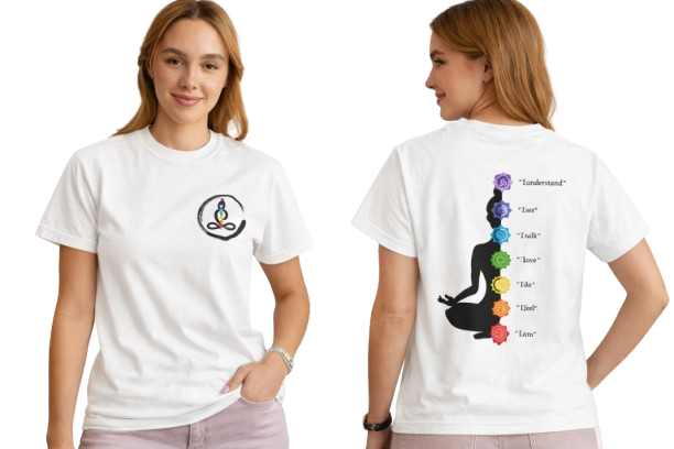 Pd Clori Chakra Meditation T-Shirt | Spiritual Yoga Graphic Tee | Front & Back Print White Cotton T-Shirt
