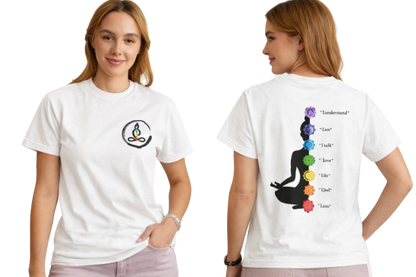 Pd Clori Chakra Meditation T-Shirt | Spiritual Yoga Graphic Tee | Front & Back Print White Cotton T-Shirt