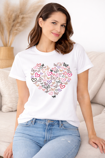 Pd Clori Heart Collage T-Shirt | Cute Love Graphic Tee | Aesthetic White Cotton T-Shirt for Women