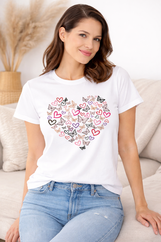 Pd Clori Heart Collage T-Shirt | Cute Love Graphic Tee | Aesthetic White Cotton T-Shirt for Women