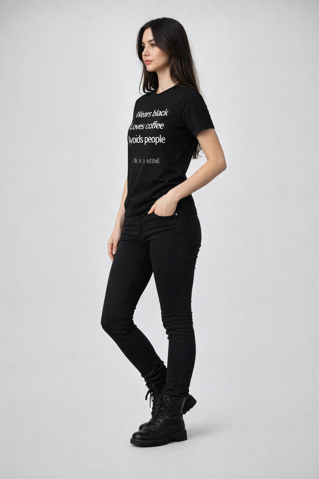 Pd Clori Introvert Coffee Quote T-Shirt | “Wears Black Loves Coffee Avoids People” Minimal Graphic Tee