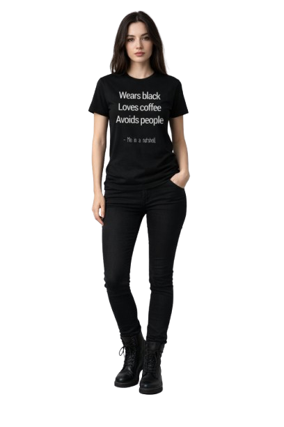 Pd Clori Introvert Coffee Quote T-Shirt | “Wears Black Loves Coffee Avoids People” Minimal Graphic Tee