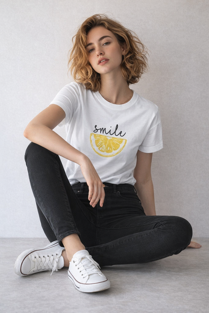 Pd Clori Smile Minimal Graphic T-Shirt | Cute Aesthetic White Tee for Women