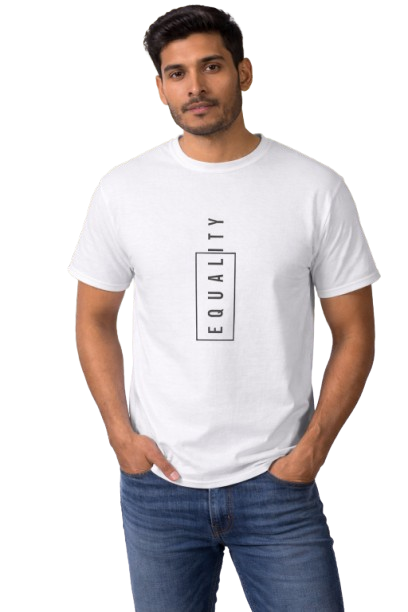 Men’s Minimal “Equality” Graphic White T-Shirt | Vertical Typography Premium Tee
