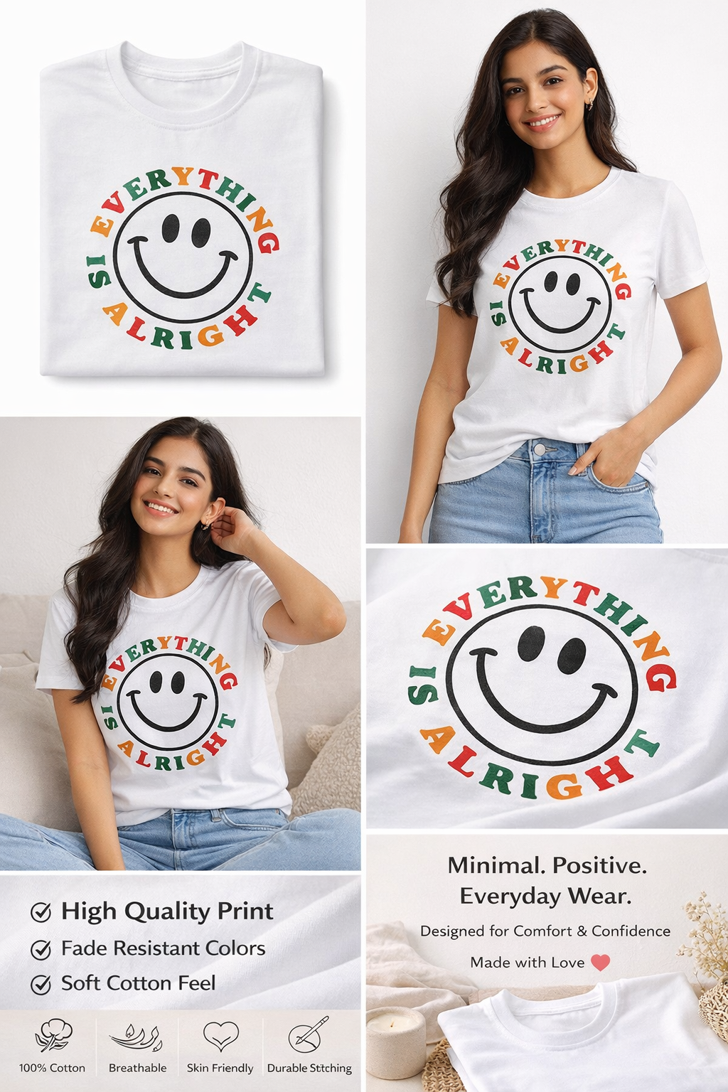 Everything Is Alright – Smiley Graphic Tee for Women