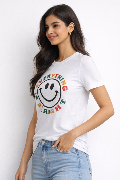 Everything Is Alright – Smiley Graphic Tee for Women