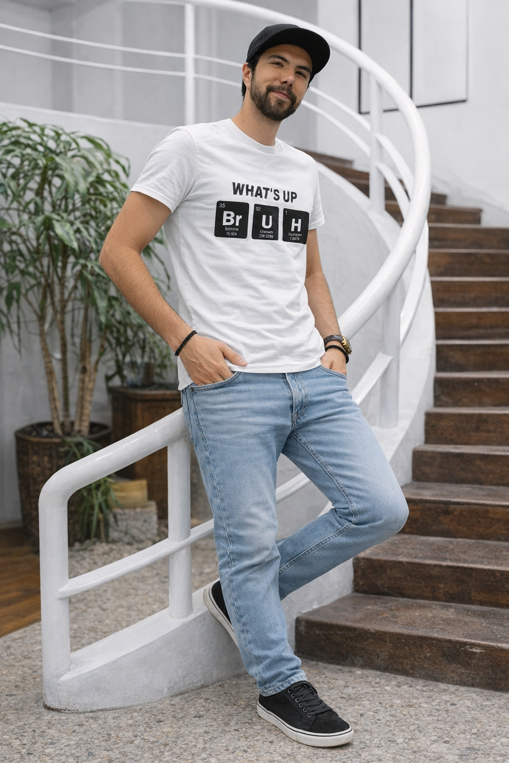 “What’s Up Bruh” Periodic Table Graphic T-Shirt – Funny Minimal Casual Tee for Men
