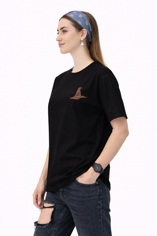 Pd Clori Wizard Hat T-Shirt | Minimal Magic Graphic Tee for Women | Aesthetic White Cotton