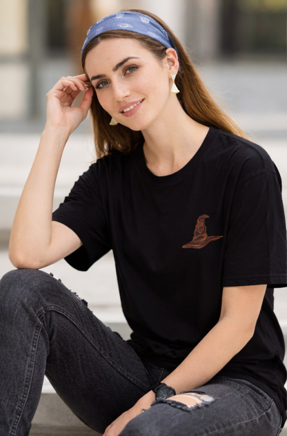 Pd Clori Wizard Hat T-Shirt | Minimal Magic Graphic Tee for Women | Aesthetic White Cotton