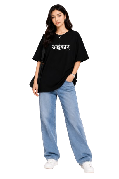 Black Minimal Abstract Graphic T-Shirt for Women | Aesthetic Casual Tee by Pd Clori