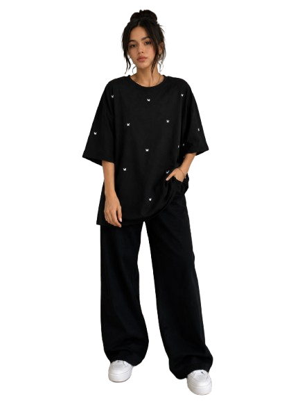 Black Butterfly Print Oversized T-Shirt for Women | Aesthetic Casual Tee by Pd Clori