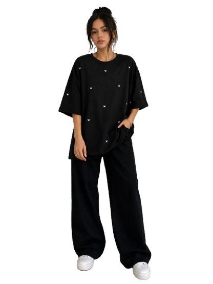 Black Butterfly Print Oversized T-Shirt for Women | Aesthetic Casual Tee by Pd Clori
