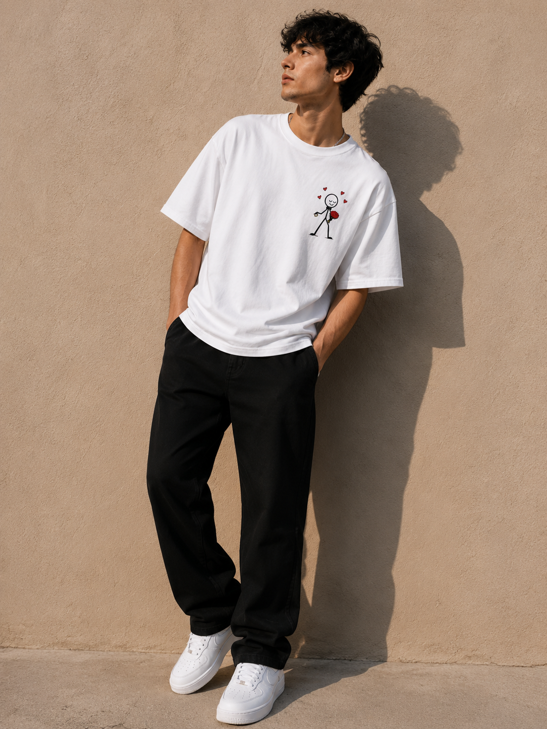 Minimalist Stick Figure Love T-Shirt for Men | Cute Heart Graphic Oversized Casual Tee