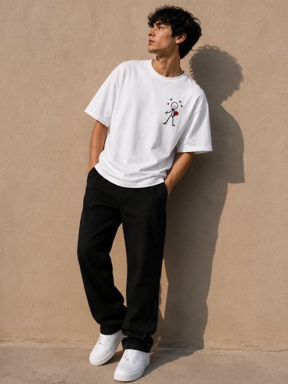 Minimalist Stick Figure Love T-Shirt for Men | Cute Heart Graphic Oversized Casual Tee