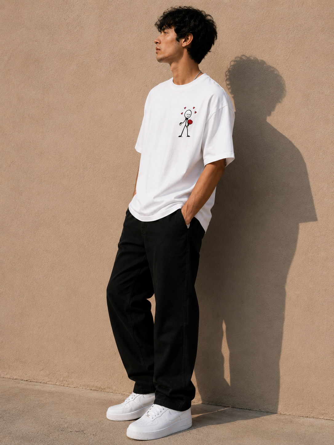 Minimalist Stick Figure Love T-Shirt for Men | Cute Heart Graphic Oversized Casual Tee