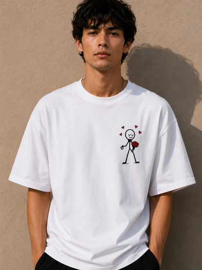 Minimalist Stick Figure Love T-Shirt for Men | Cute Heart Graphic Oversized Casual Tee