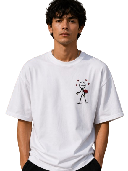 Minimalist Stick Figure Love T-Shirt for Men | Cute Heart Graphic Oversized Casual Tee