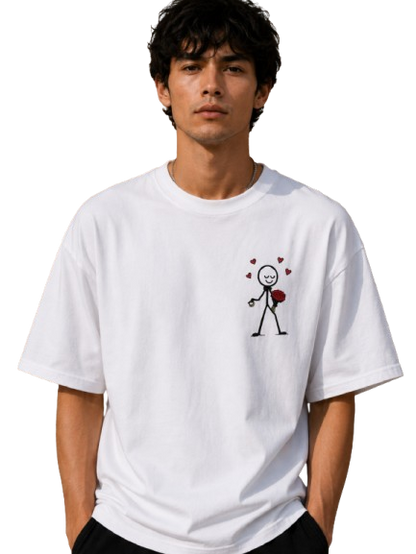 Minimalist Stick Figure Love T-Shirt for Men | Cute Heart Graphic Oversized Casual Tee