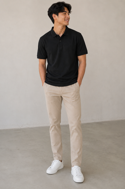 Classic Black Polo T-Shirt for Men | Smart Casual Collared Cotton Polo Tee