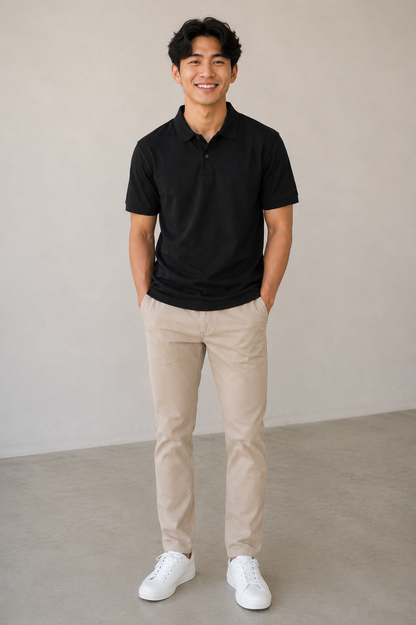 Classic Black Polo T-Shirt for Men | Smart Casual Collared Cotton Polo Tee