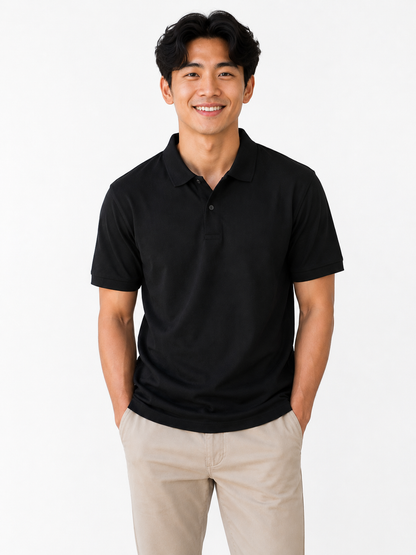 Classic Black Polo T-Shirt for Men | Smart Casual Collared Cotton Polo Tee