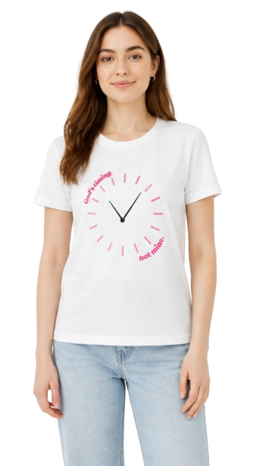 Pink Clock Graphic White T-Shirt for Women | Cute “Good Things Take Time” Aesthetic Tee by Pd Clori
